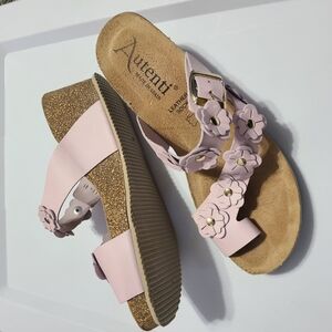 Autenti Pink Floral Women's Sandals Leather Spain‎
